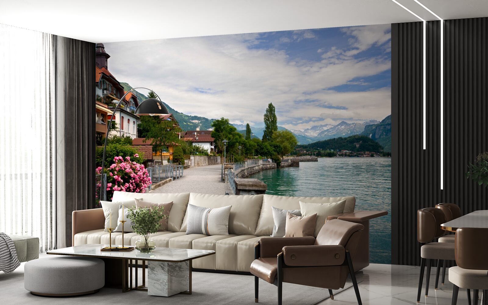 Фотошпалери поселення в горах біля водосховища