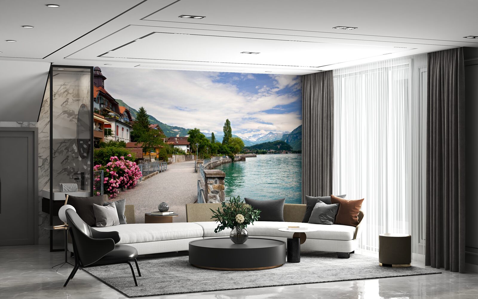 Фотошпалери поселення в горах біля водосховища