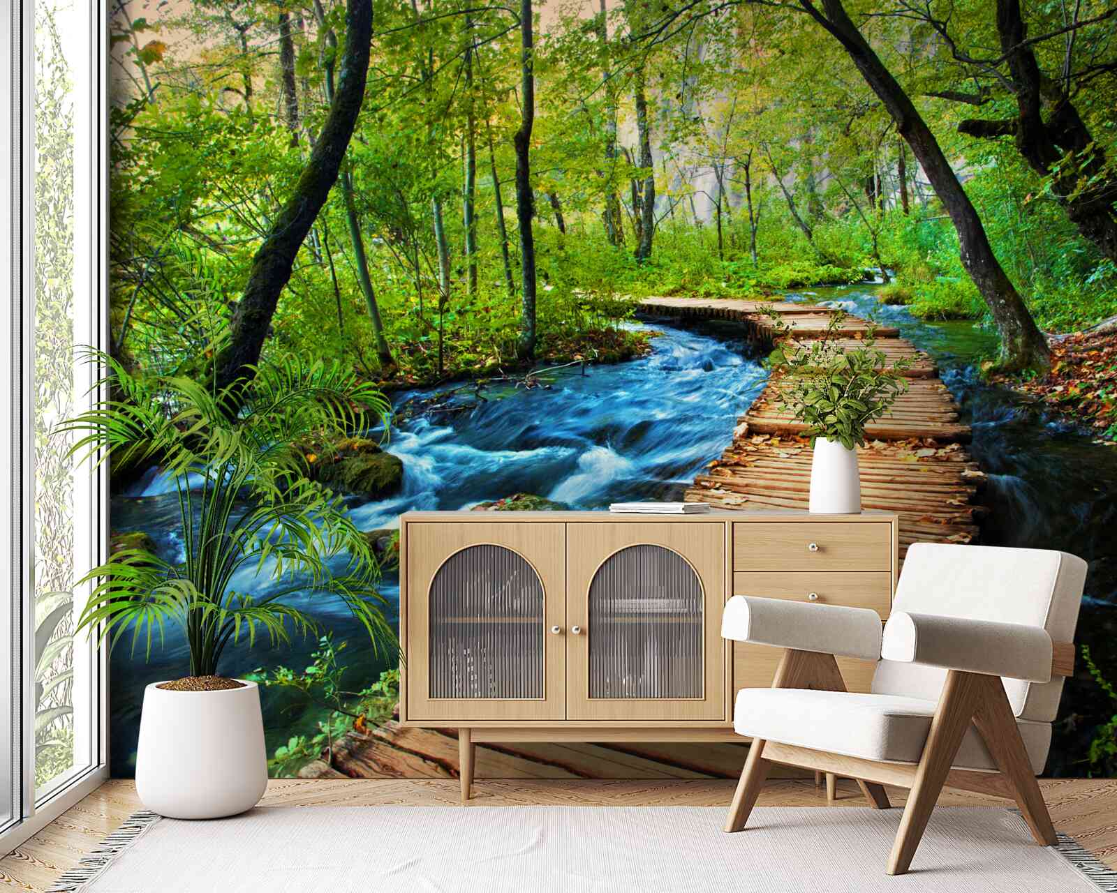 Фотошпалери дерев'яний міст через густий ліс