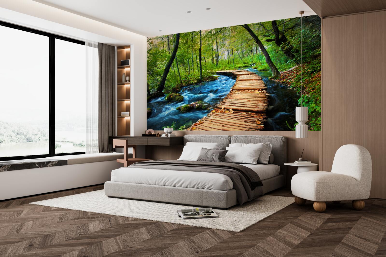 Фотошпалери дерев'яний міст через густий ліс