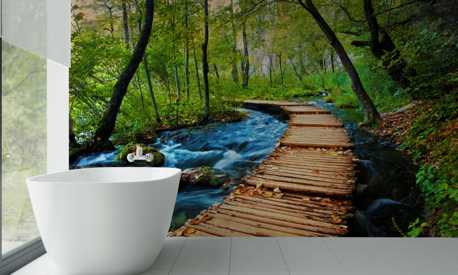 Фотошпалери дерев'яний міст через густий ліс