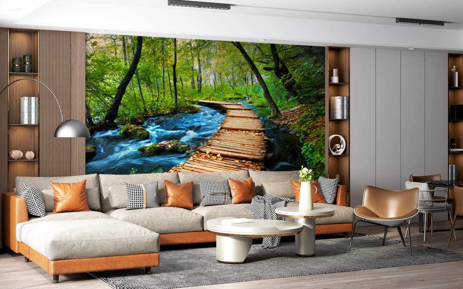 Фотошпалери дерев'яний міст через густий ліс