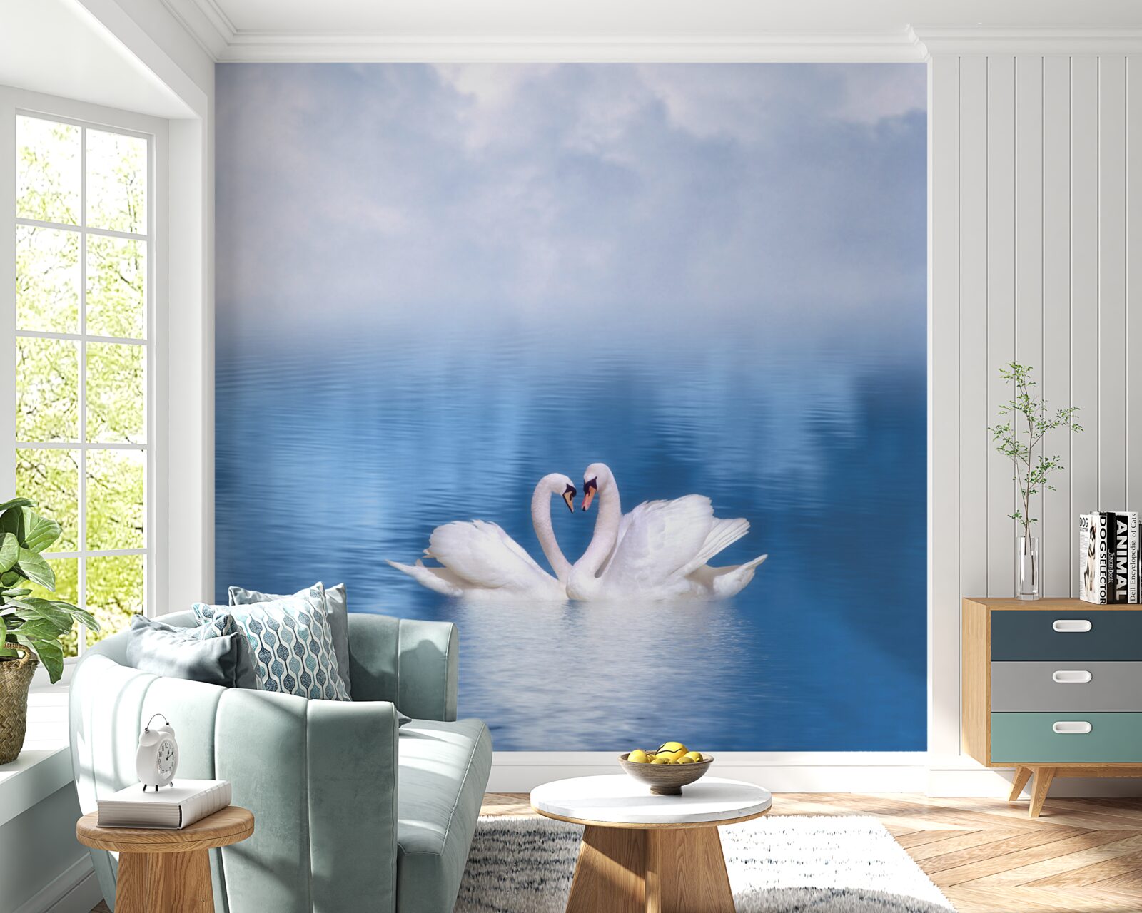 Фотошпалери два лебеді на спокійній поверхні