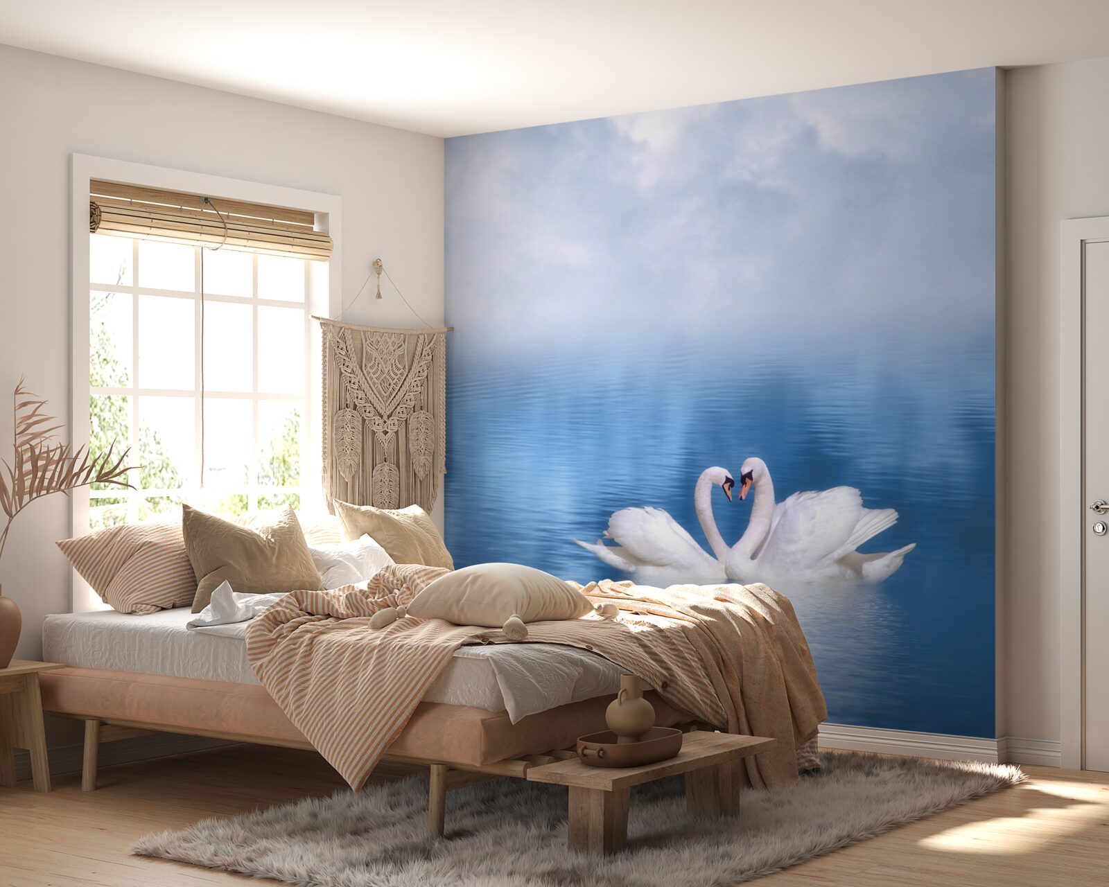 Фотошпалери два лебеді на спокійній поверхні