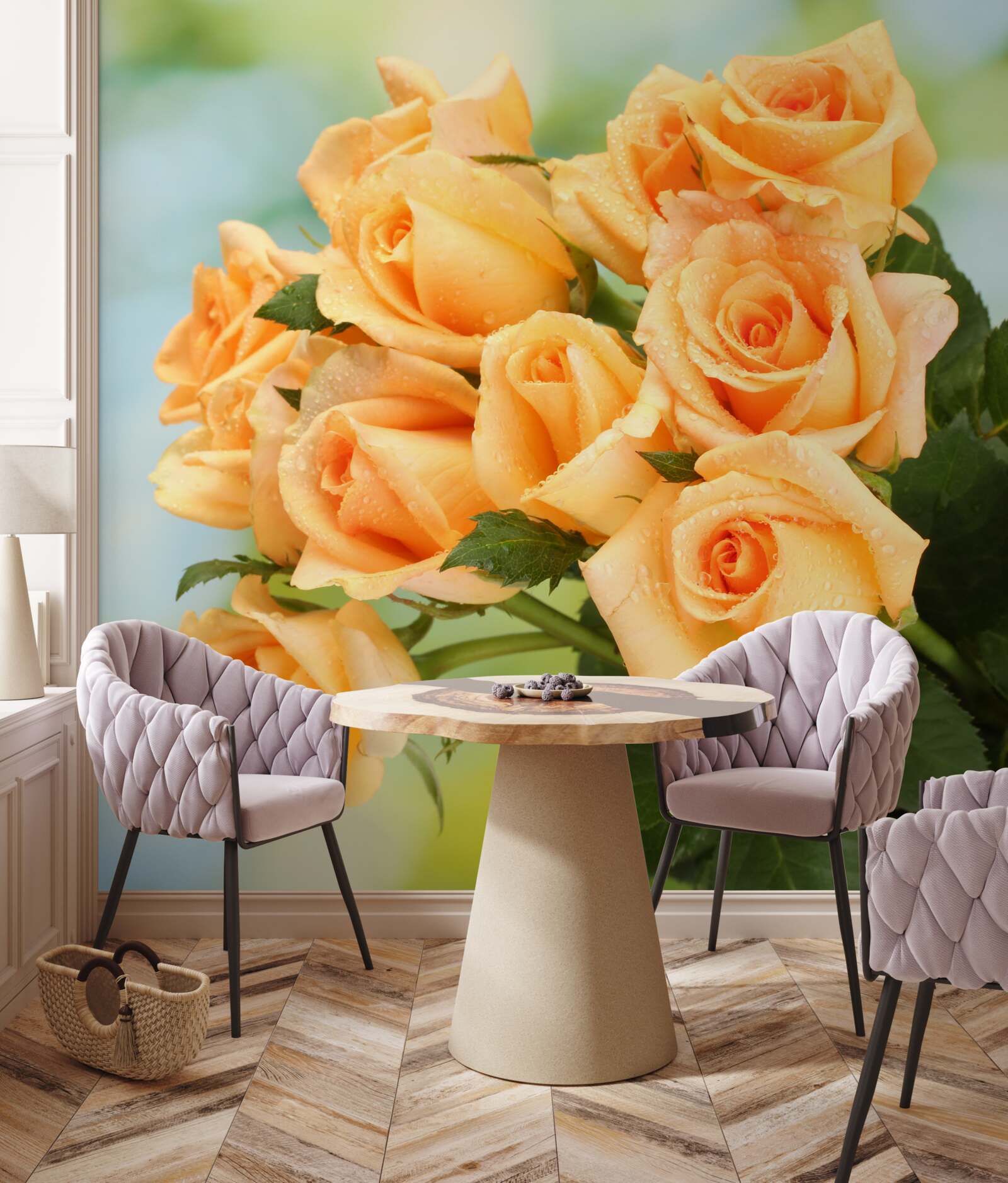 Фотошпалери композиція з персикових троянд