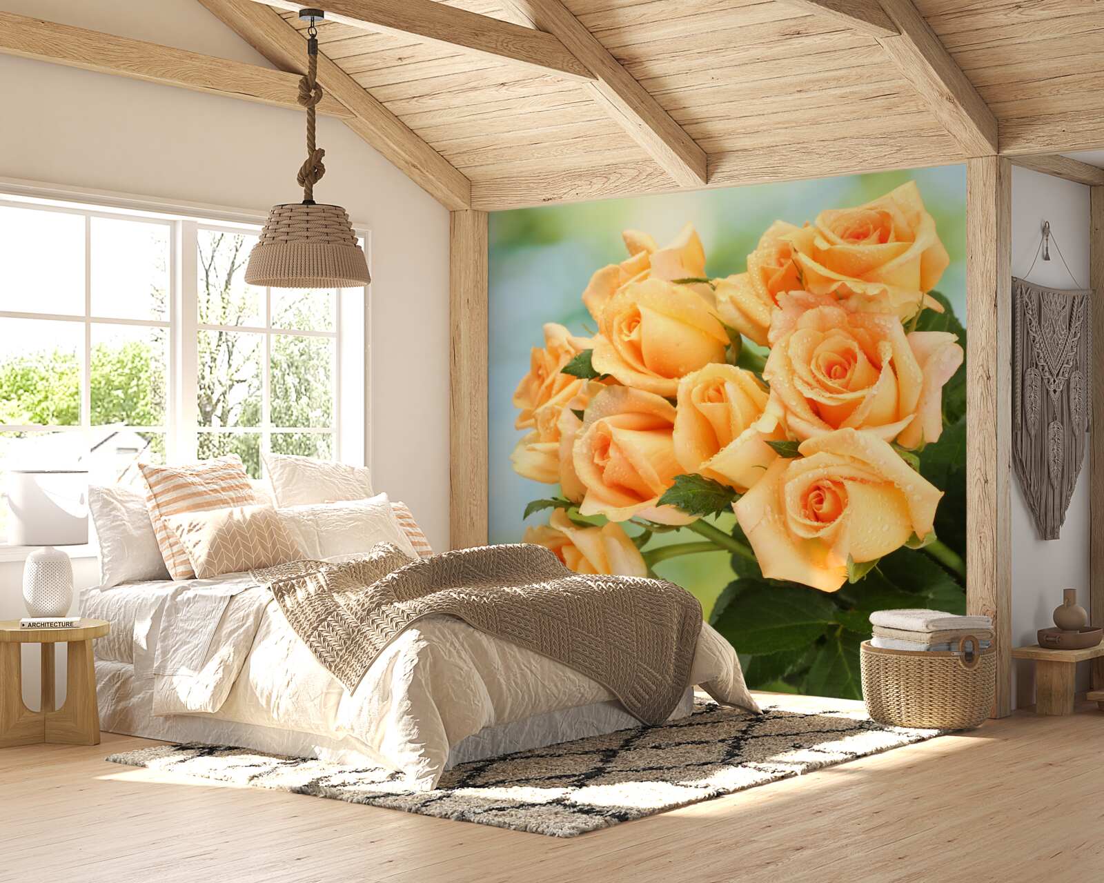 Фотошпалери композиція з персикових троянд