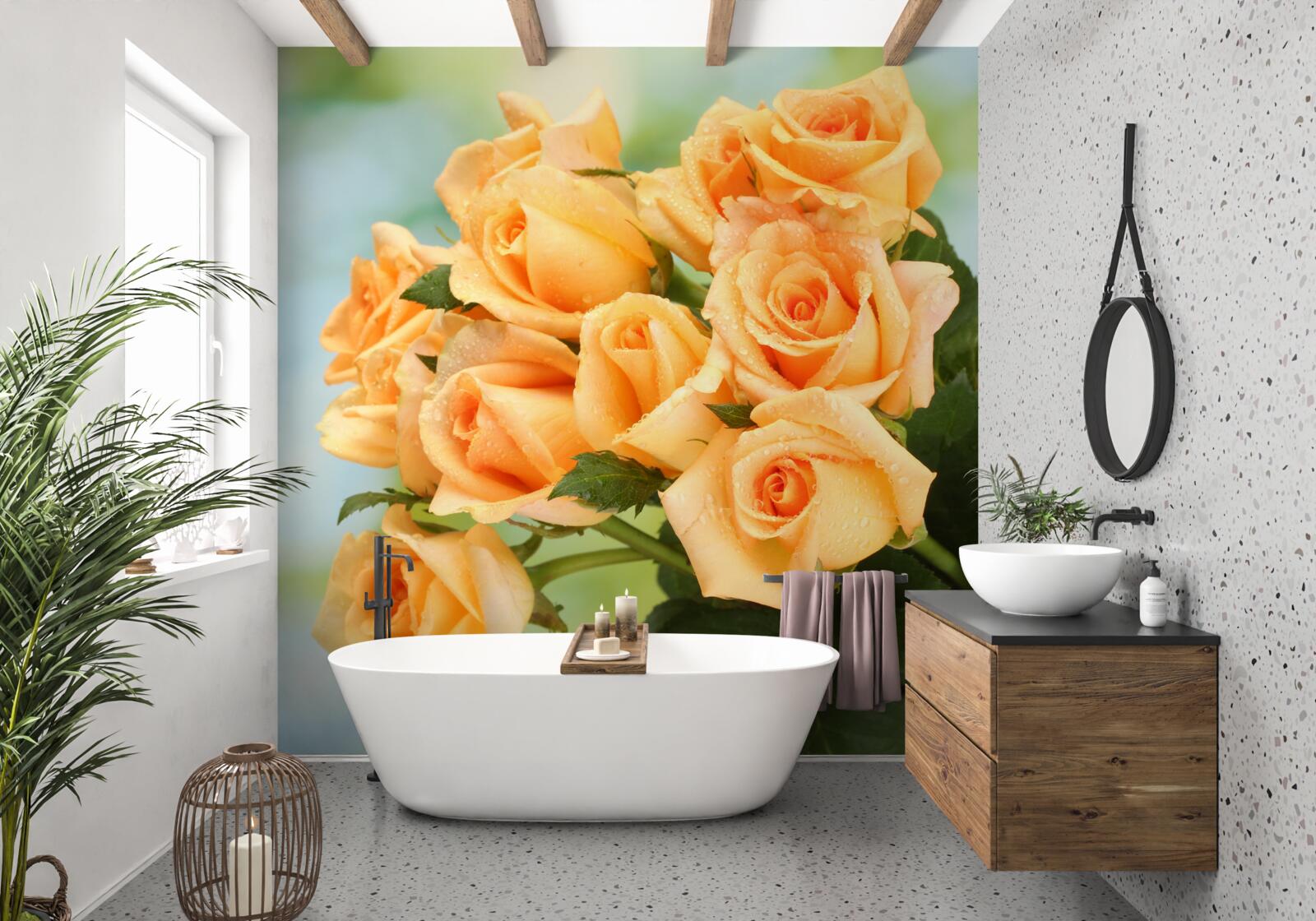 Фотошпалери композиція з персикових троянд