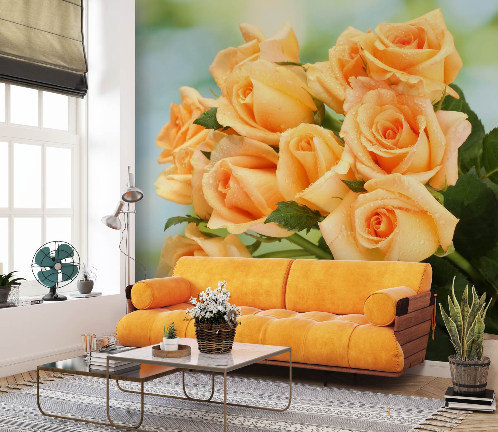 Фотошпалери композиція з персикових троянд