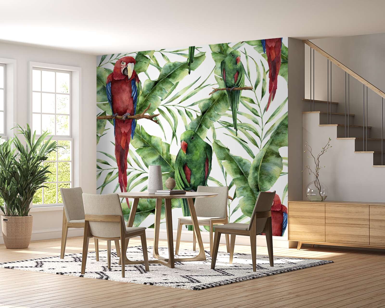 Фотошпалери тропічні гілки з папугами