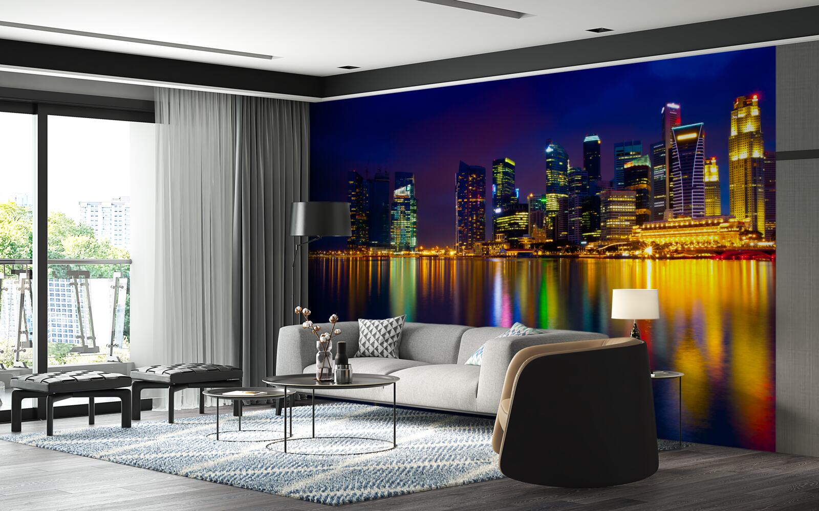 Фотошпалери відображення міських ландшафтів у воді