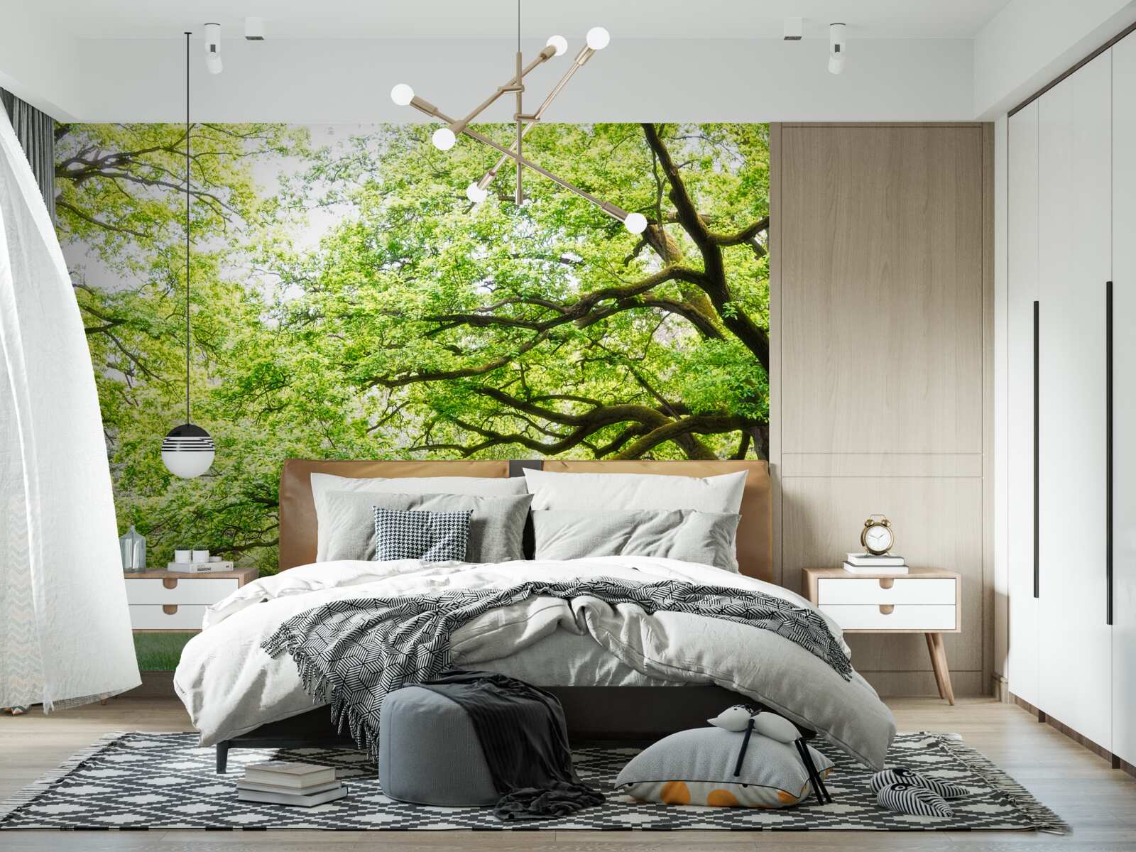 Фотошпалери старе дерево з зеленим листям у літній день