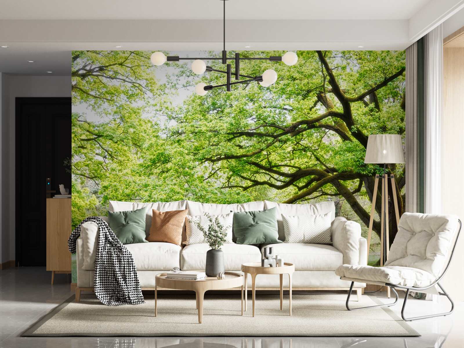 Фотошпалери старе дерево з зеленим листям у літній день