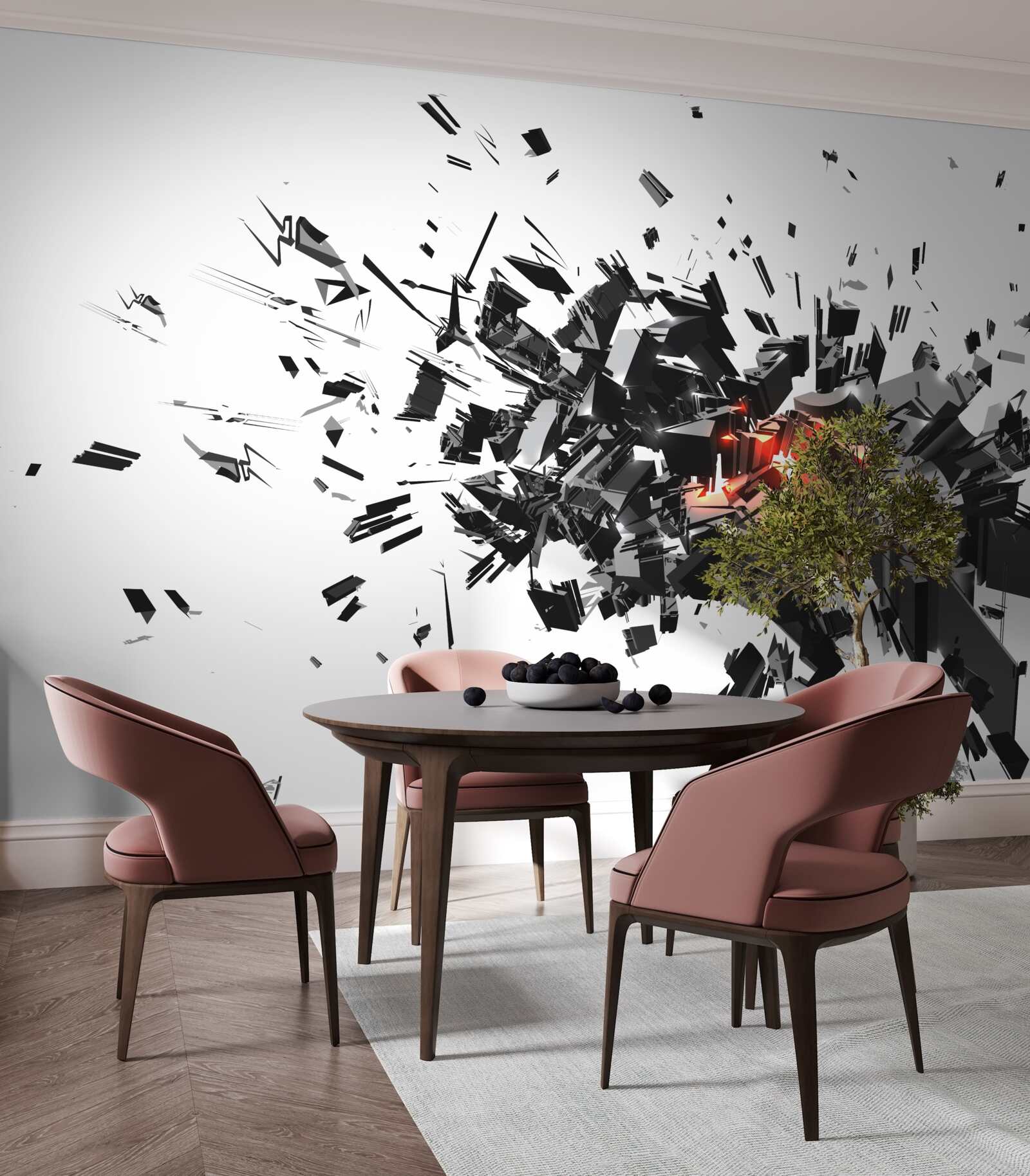 Фотошпалери вибух чорної фарби в абстрактній формі