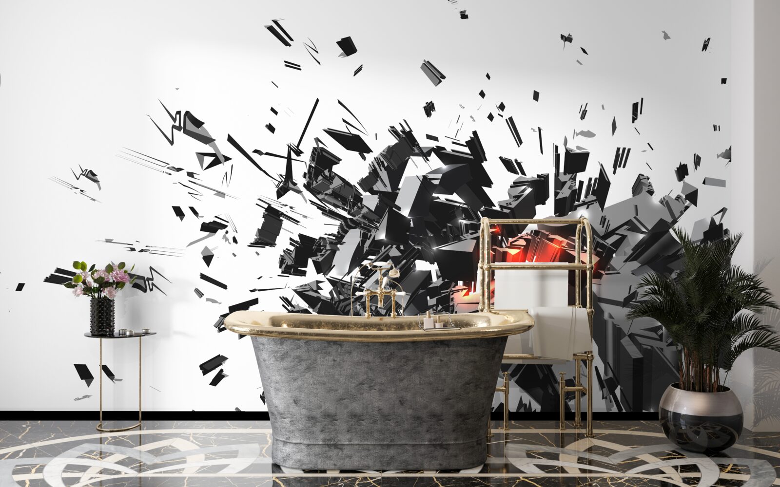 Фотошпалери вибух чорної фарби в абстрактній формі