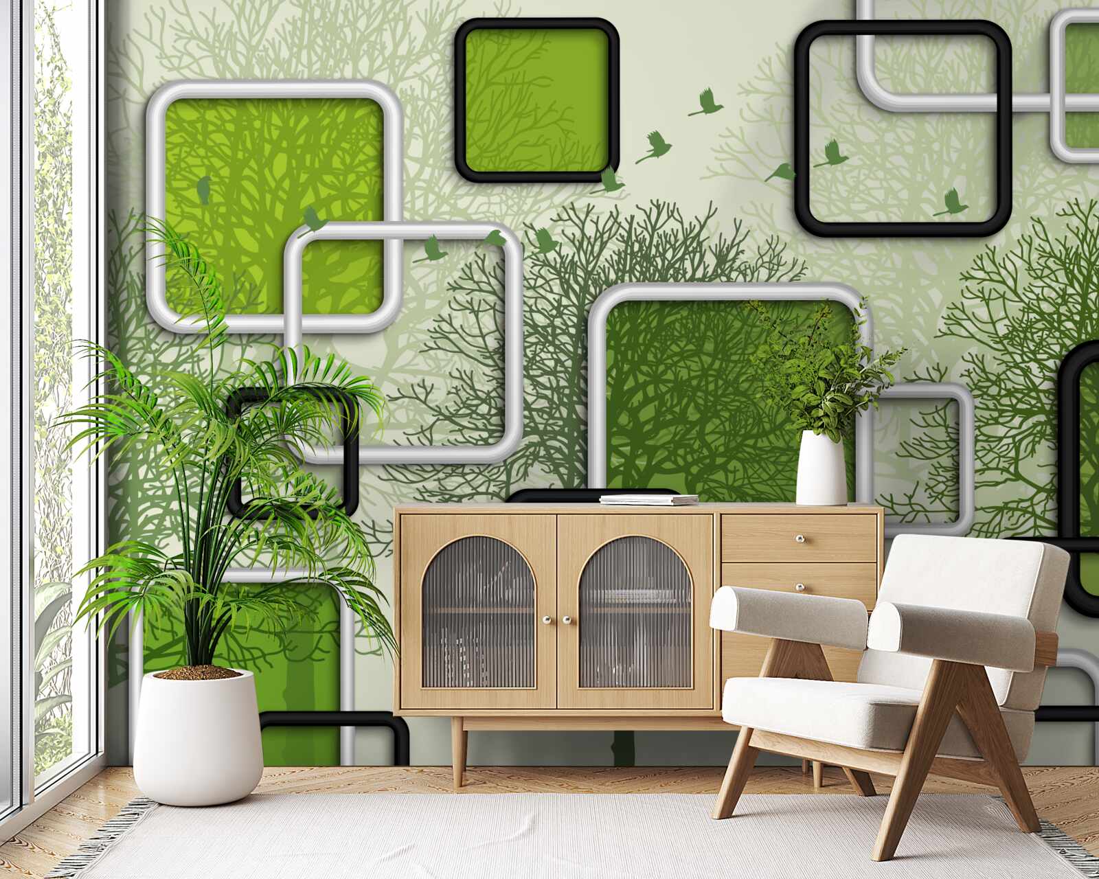 Фотошпалери зелений фон з абстрактними прямокутниками