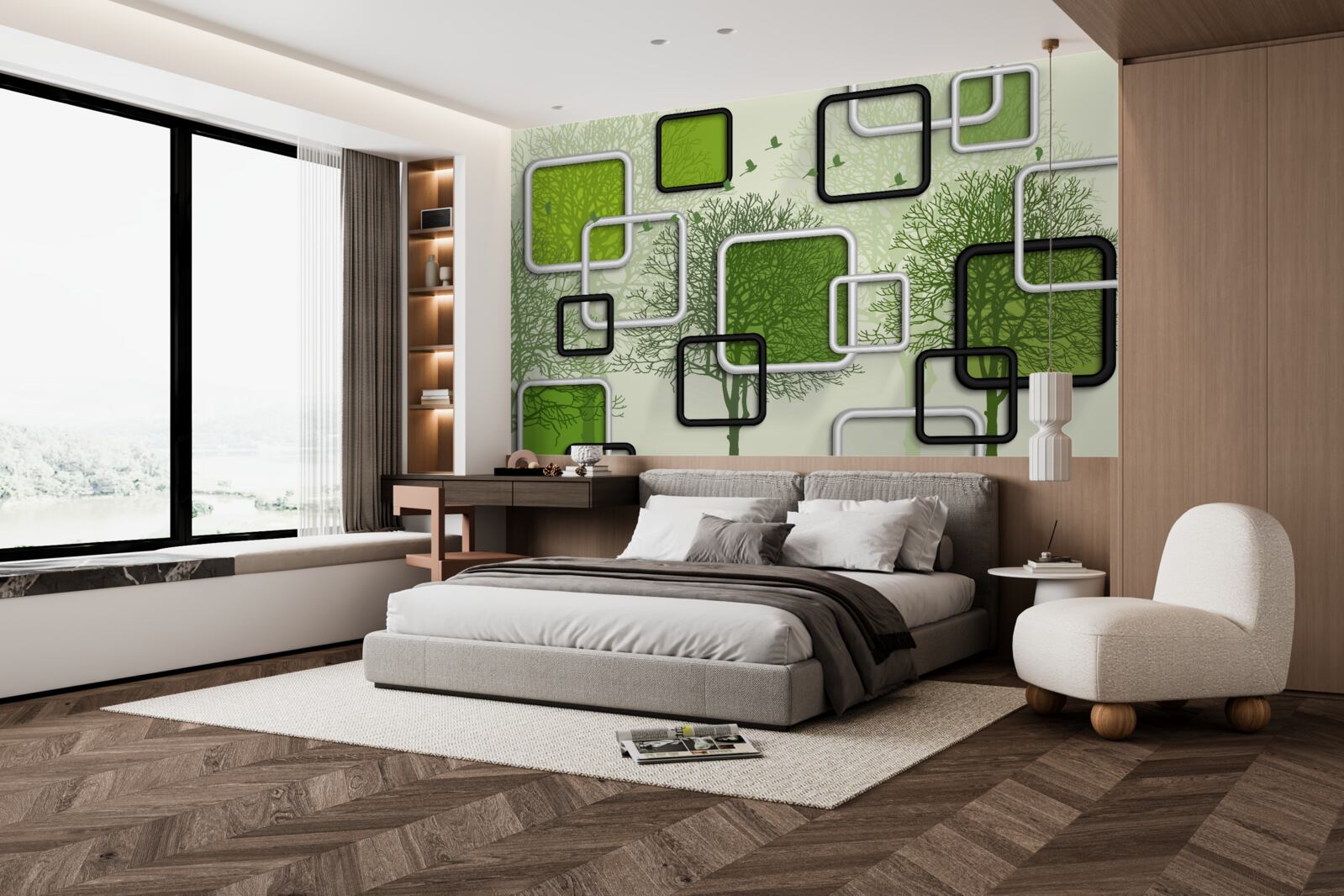 Фотошпалери зелений фон з абстрактними прямокутниками