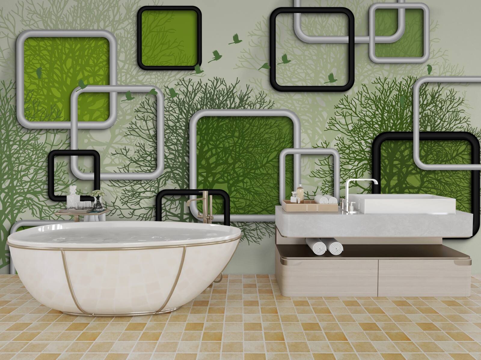 Фотошпалери зелений фон з абстрактними прямокутниками