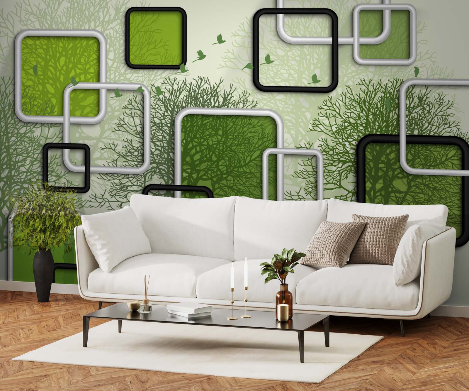 Фотошпалери зелений фон з абстрактними прямокутниками
