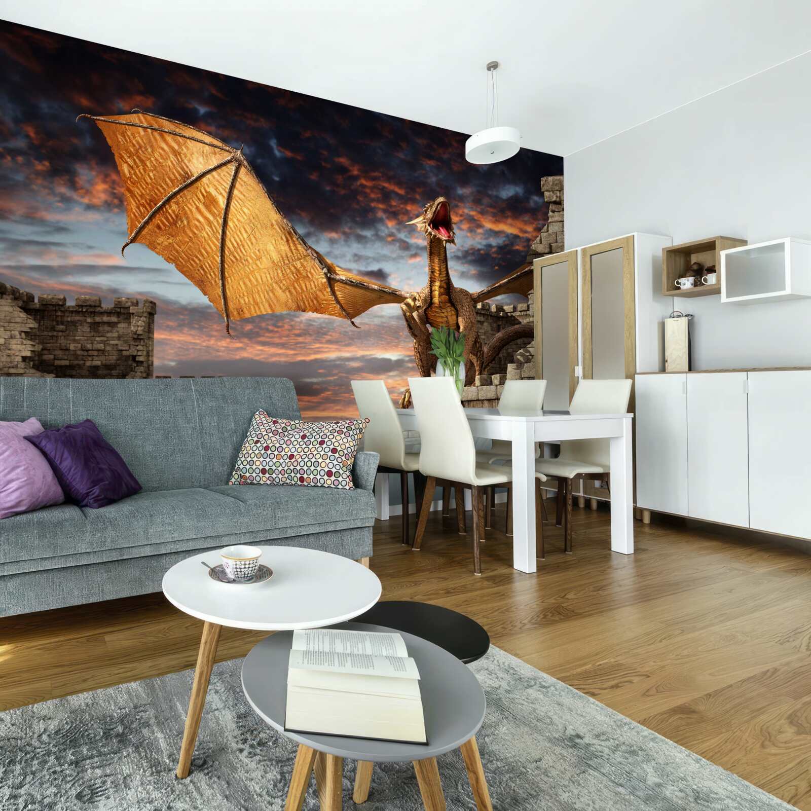 Фотошпалери дракон у кам'яній фортеці