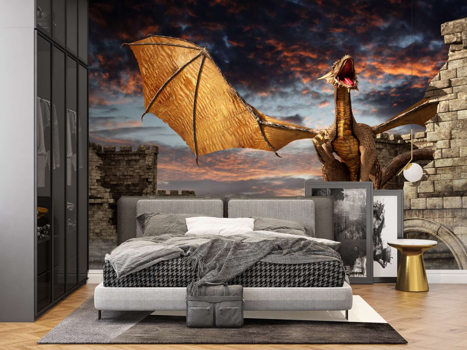 Фотошпалери дракон у кам'яній фортеці