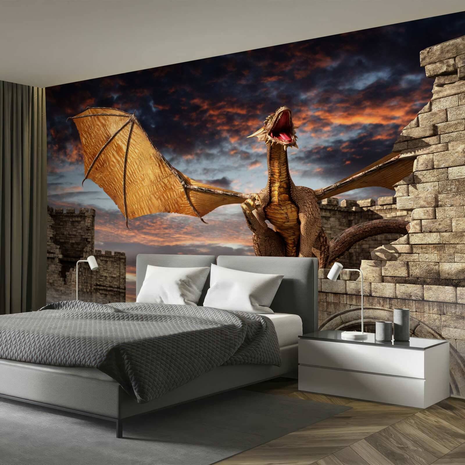 Фотошпалери дракон у кам'яній фортеці