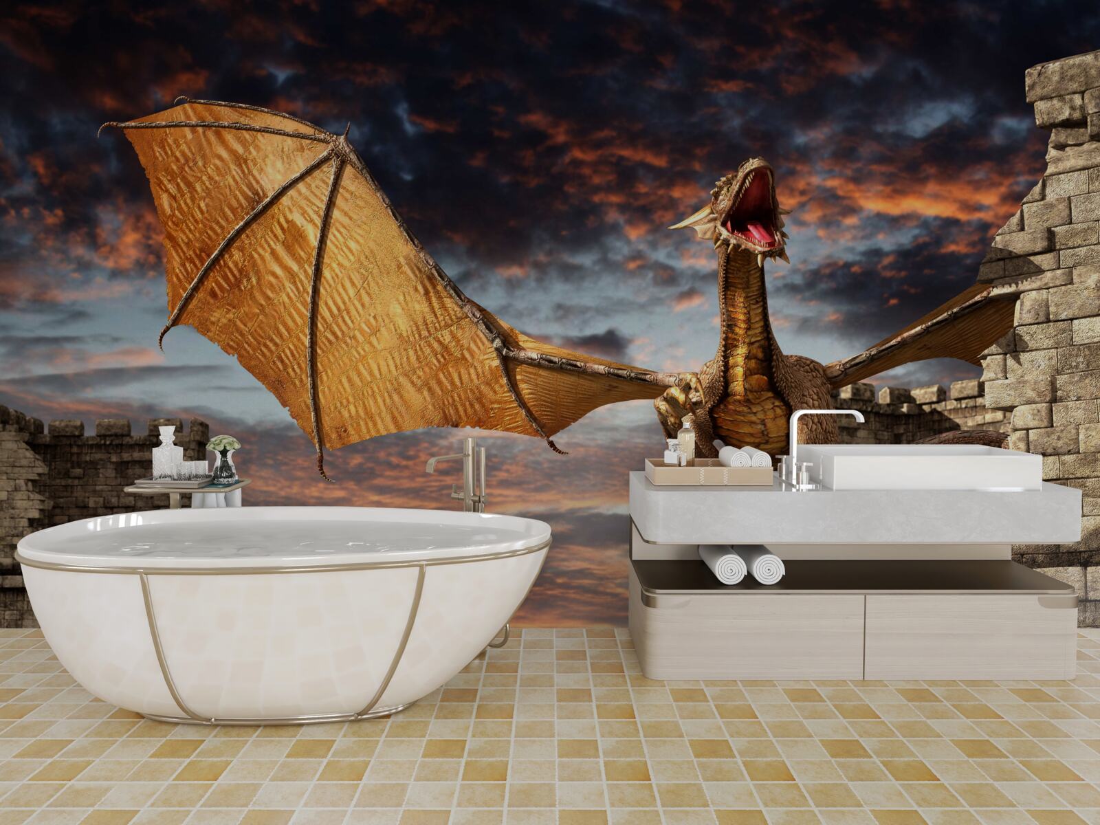 Фотошпалери дракон у кам'яній фортеці