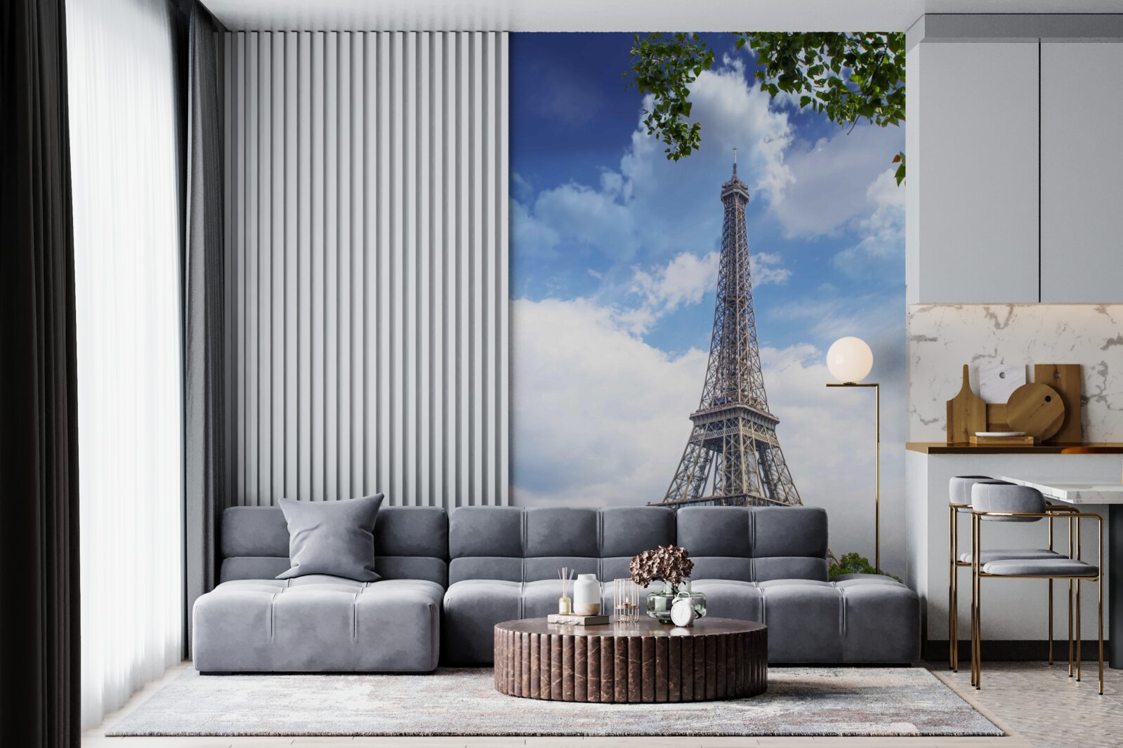 Фотошпалери Ейфелева вежа височіє на тлі ясного неба