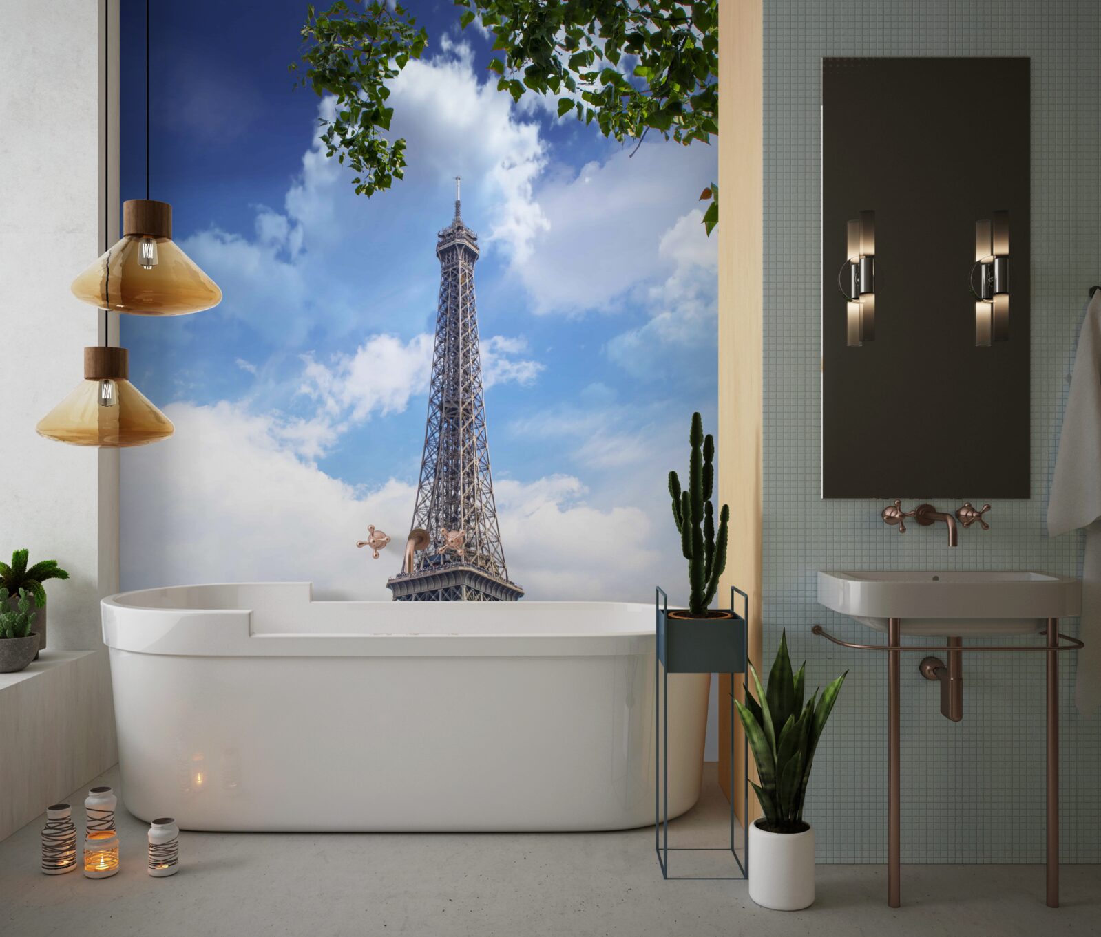 Фотошпалери Ейфелева вежа височіє на тлі ясного неба