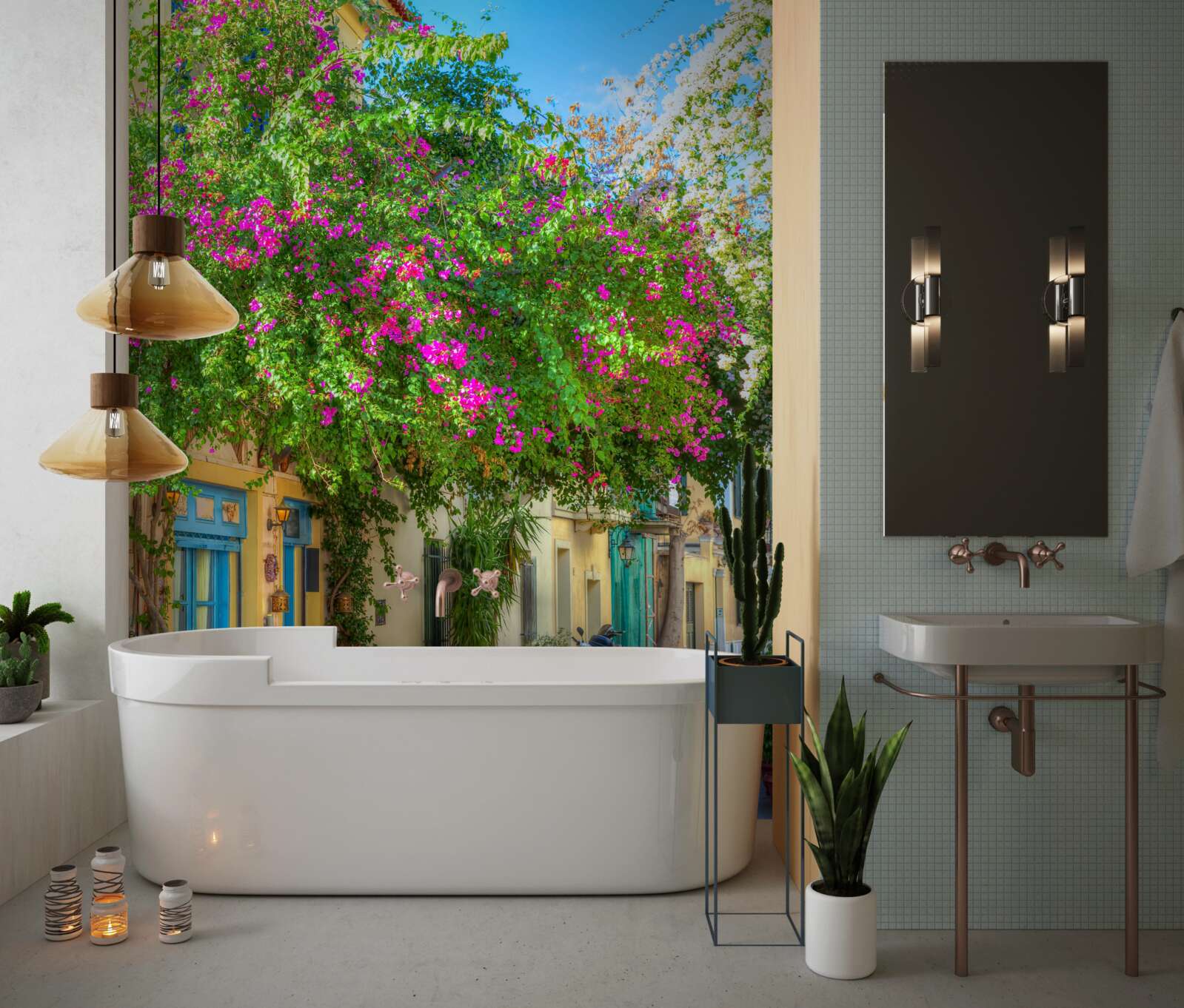 Фотошпалери густа зелень над будинками