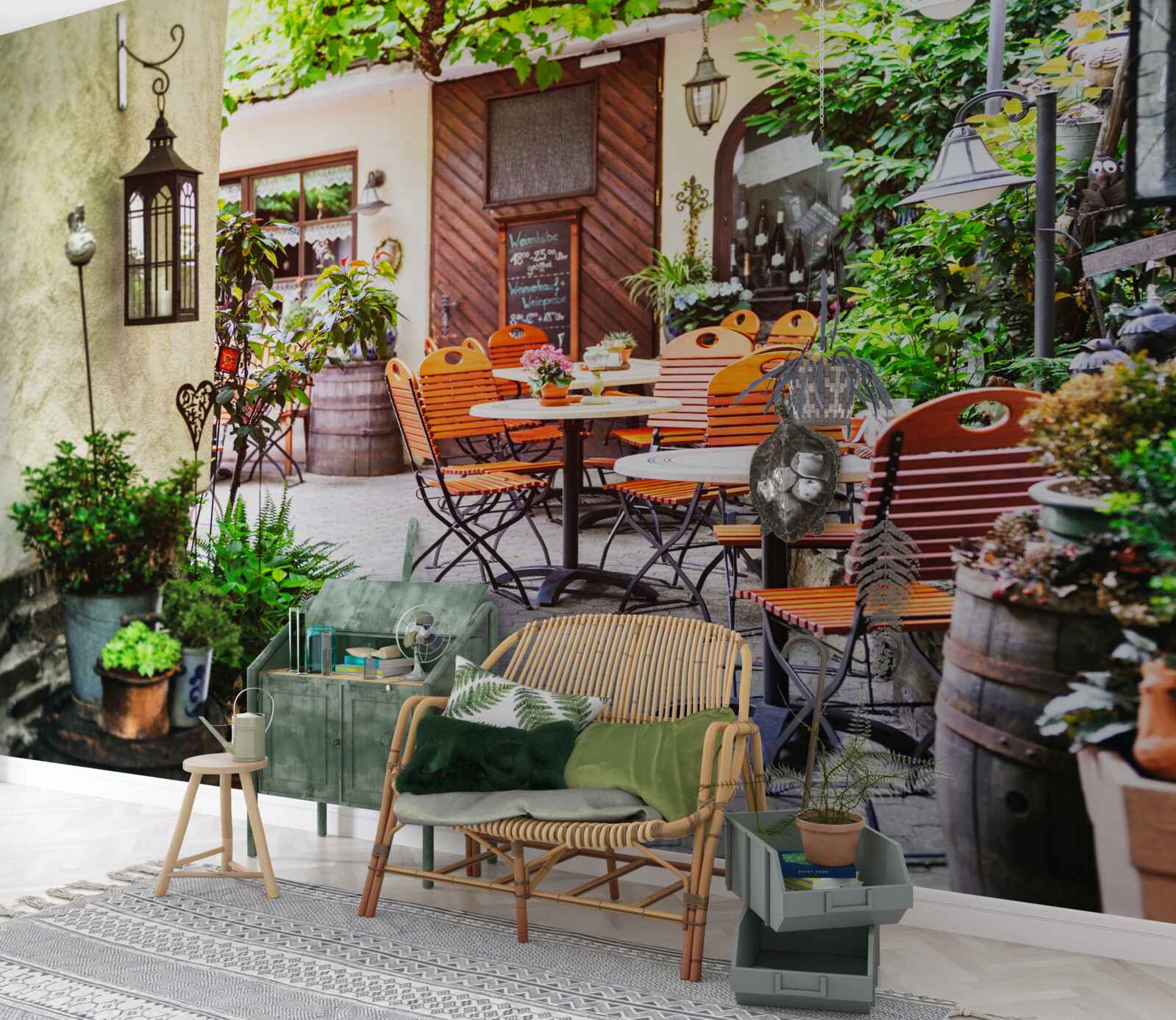 Фотошпалери невелике кафе зі столиком в історичній частині міста