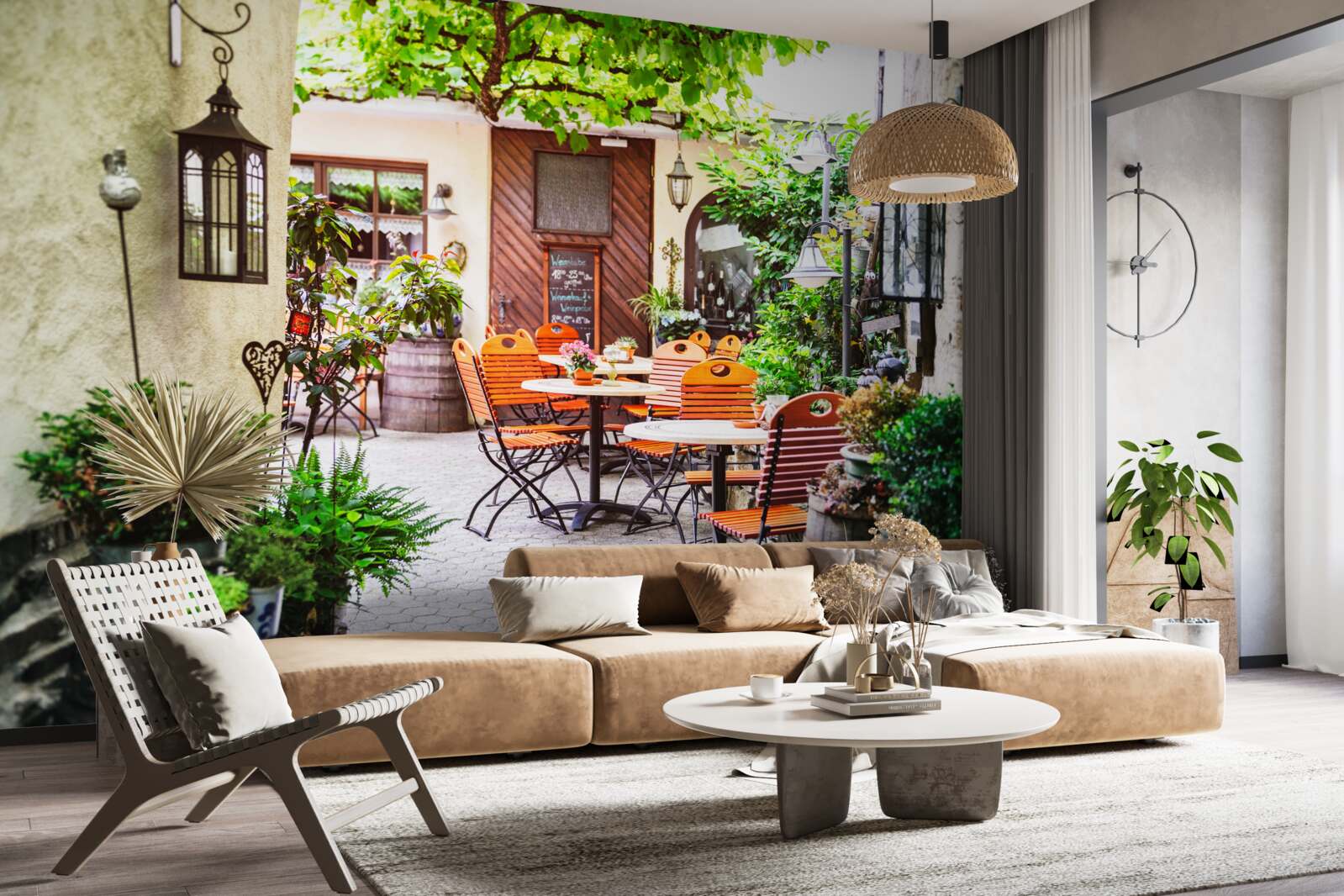 Фотошпалери невелике кафе зі столиком в історичній частині міста