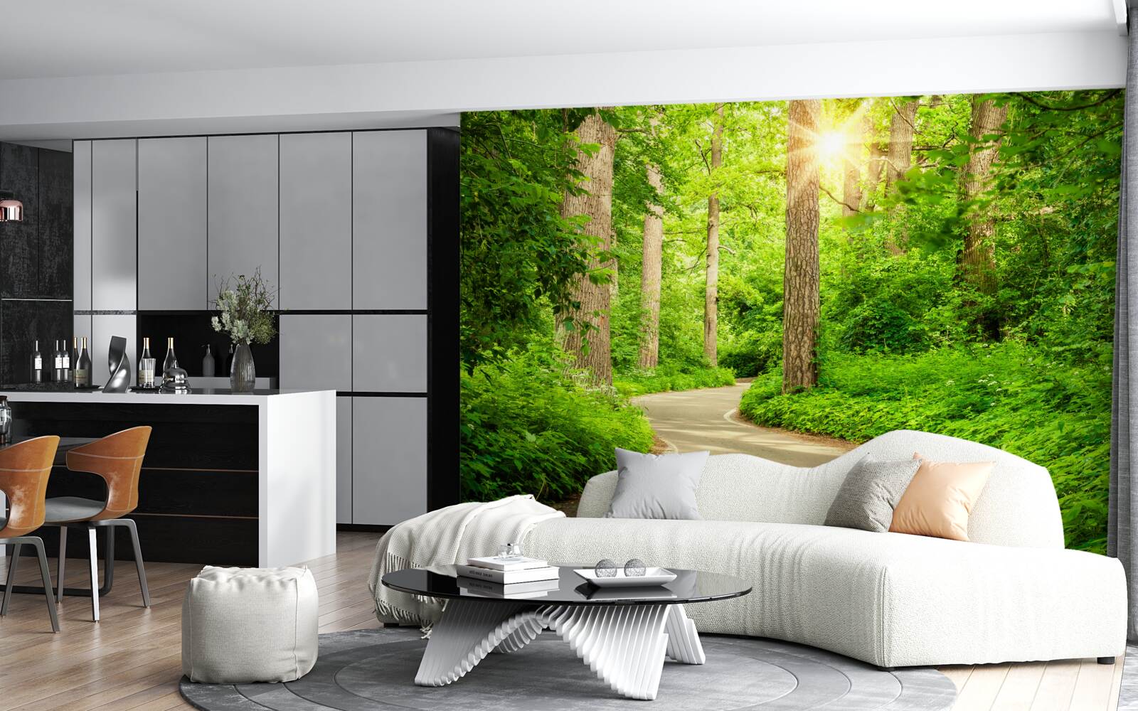 Фотошпалери яскравий день серед смарагдового лісу