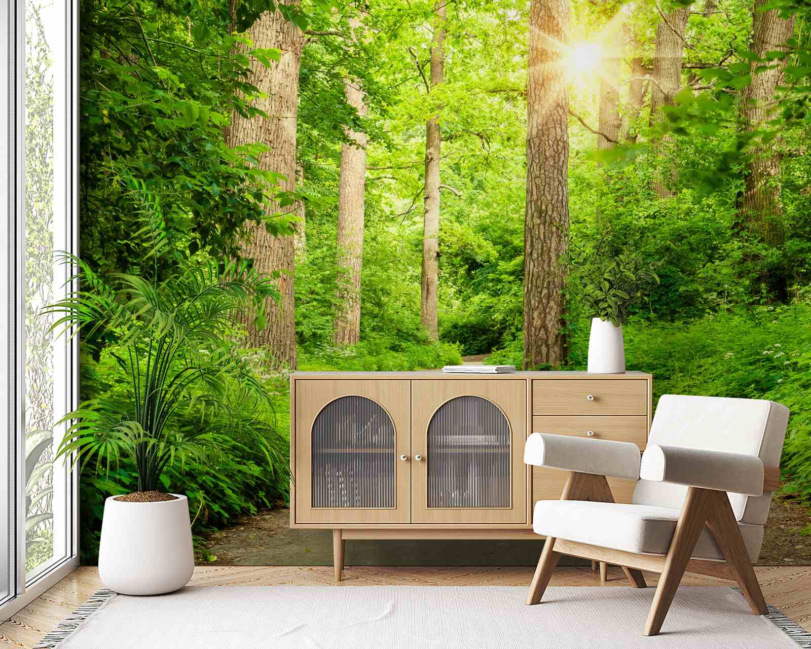 Фотошпалери яскравий день серед смарагдового лісу