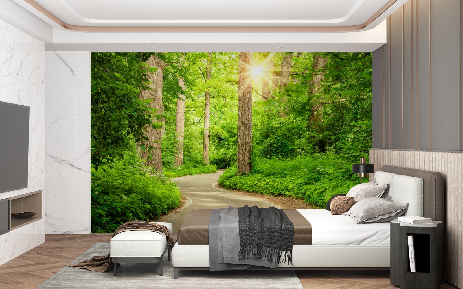 Фотошпалери яскравий день серед смарагдового лісу