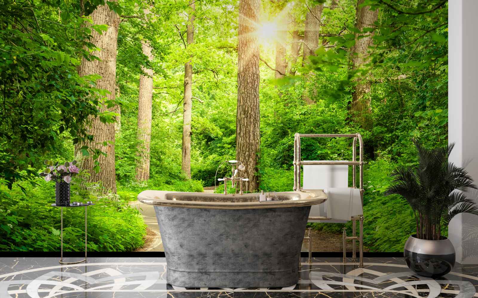 Фотошпалери яскравий день серед смарагдового лісу