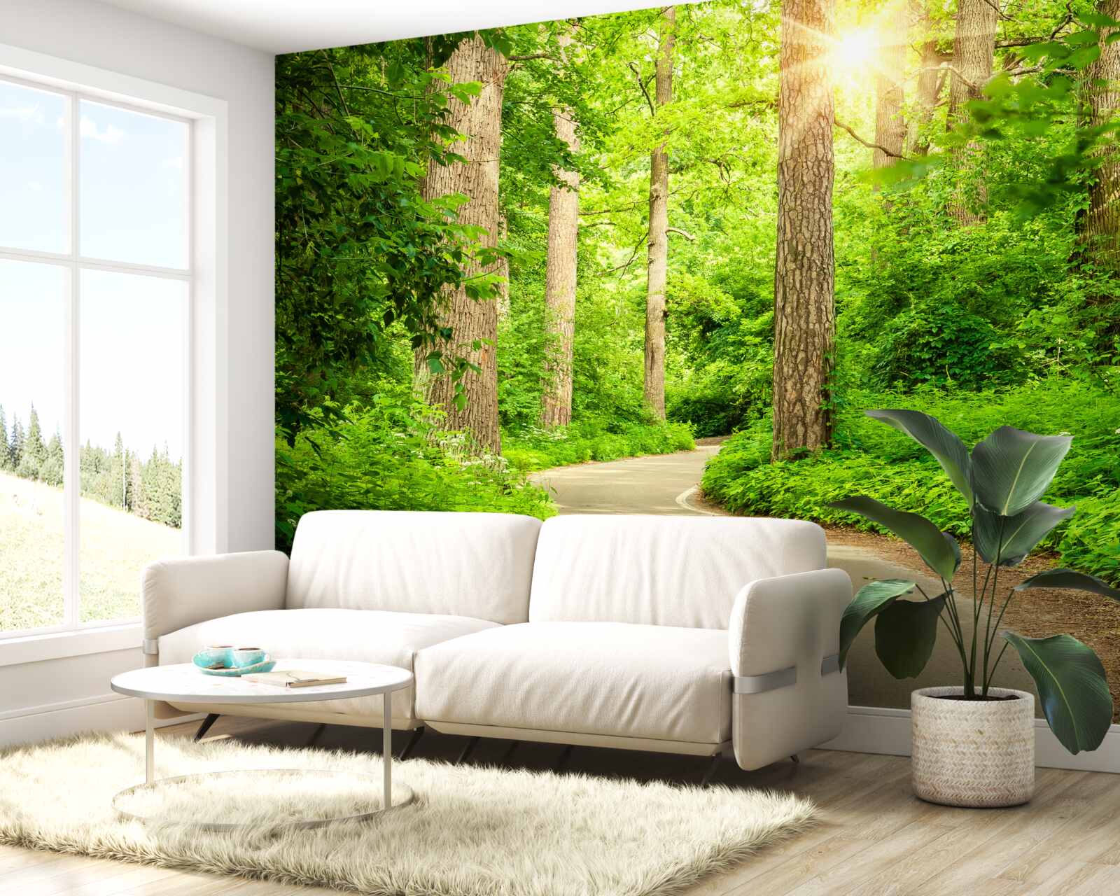 Фотошпалери яскравий день серед смарагдового лісу