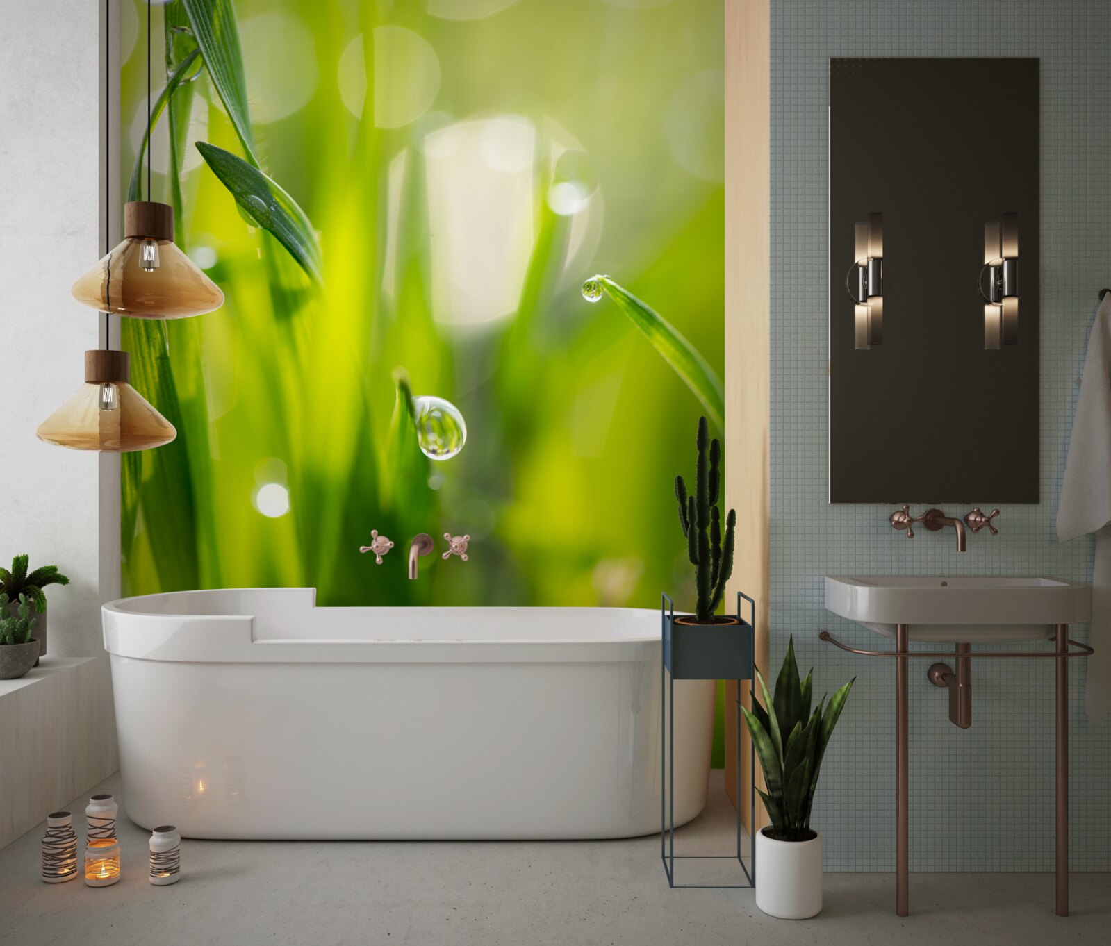 Фотошпалери ранкова роса падає на траву