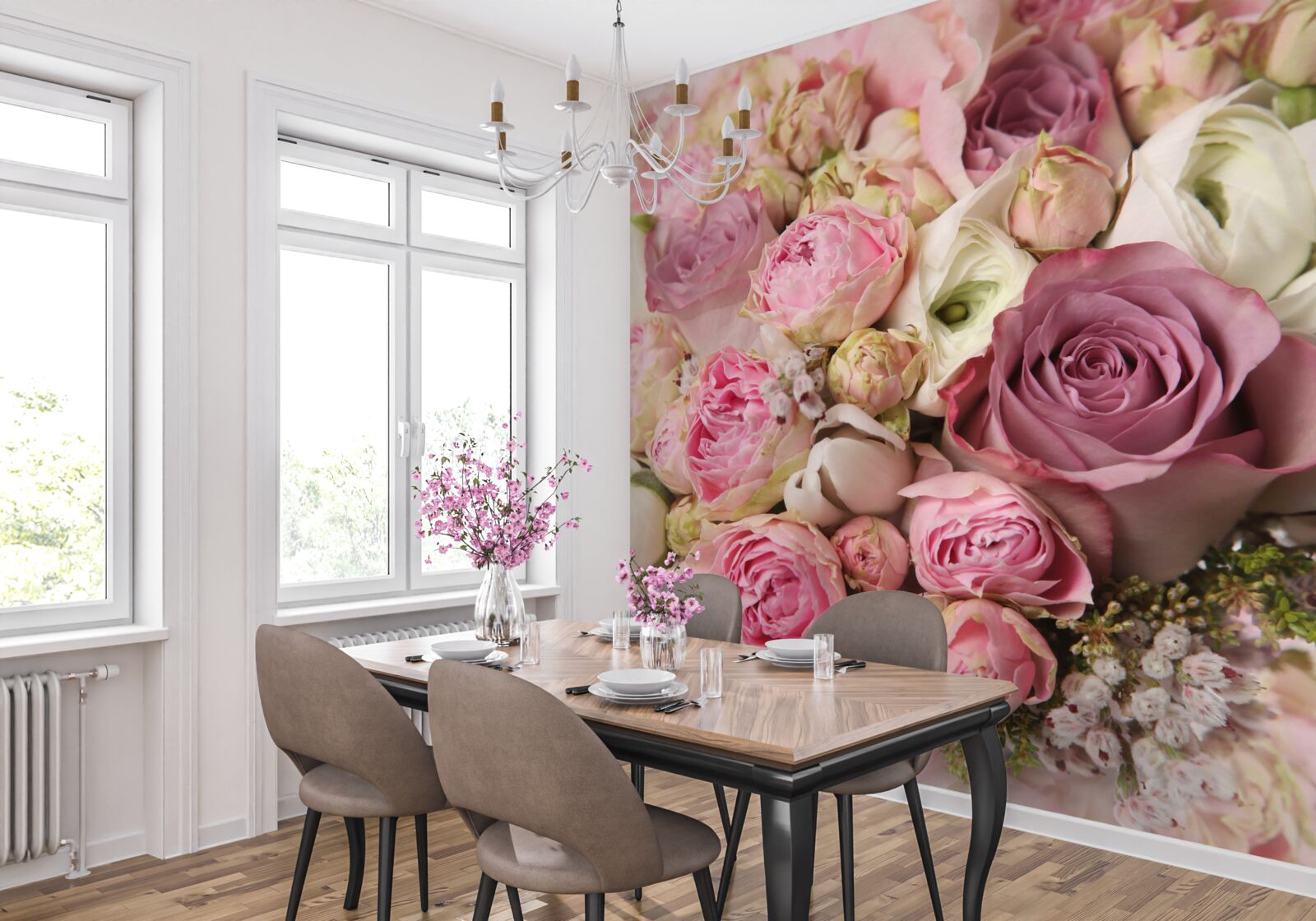 Фотошпалери композиція з троянд і тюльпанів незвичайної форми