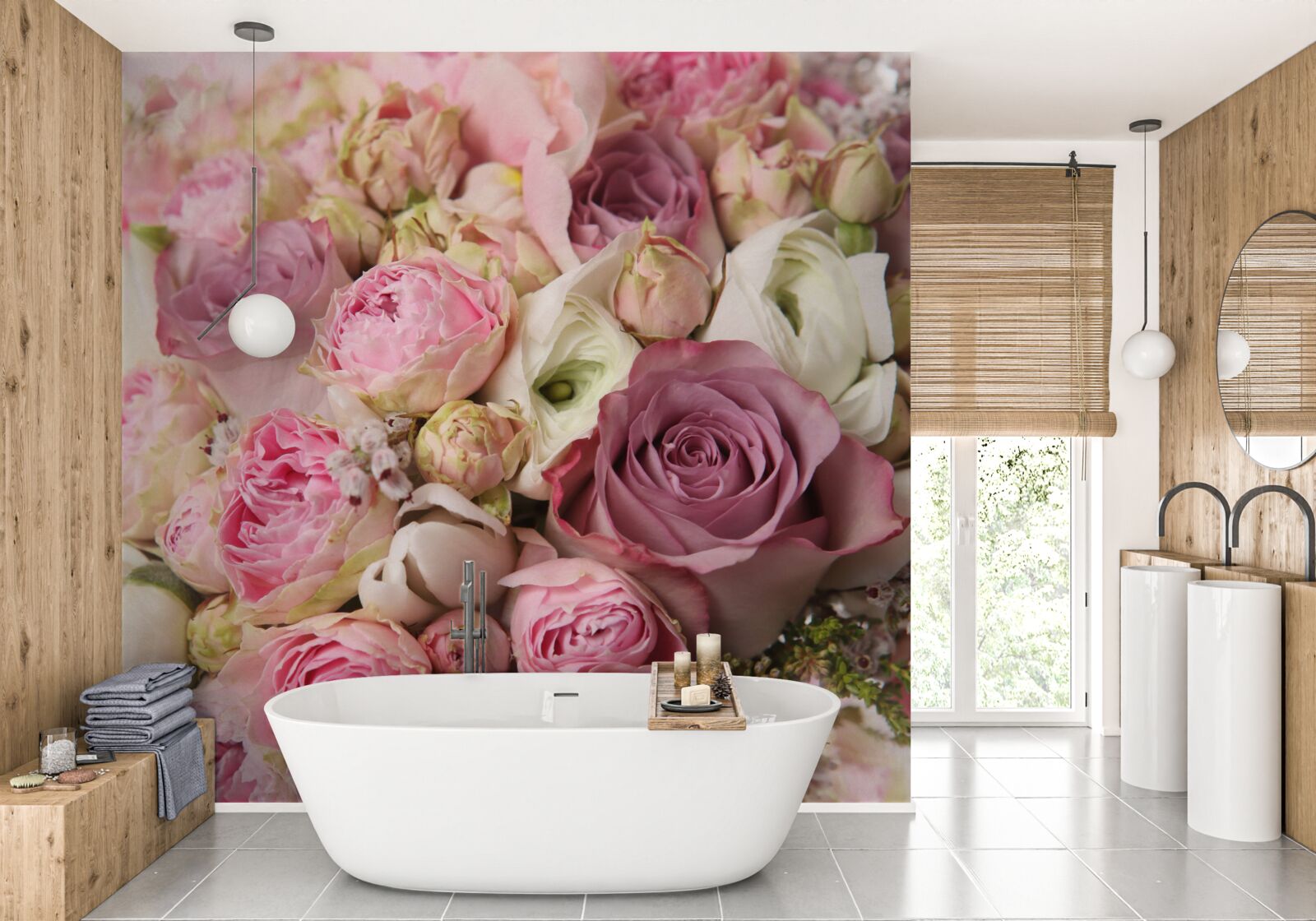 Фотошпалери композиція з троянд і тюльпанів незвичайної форми