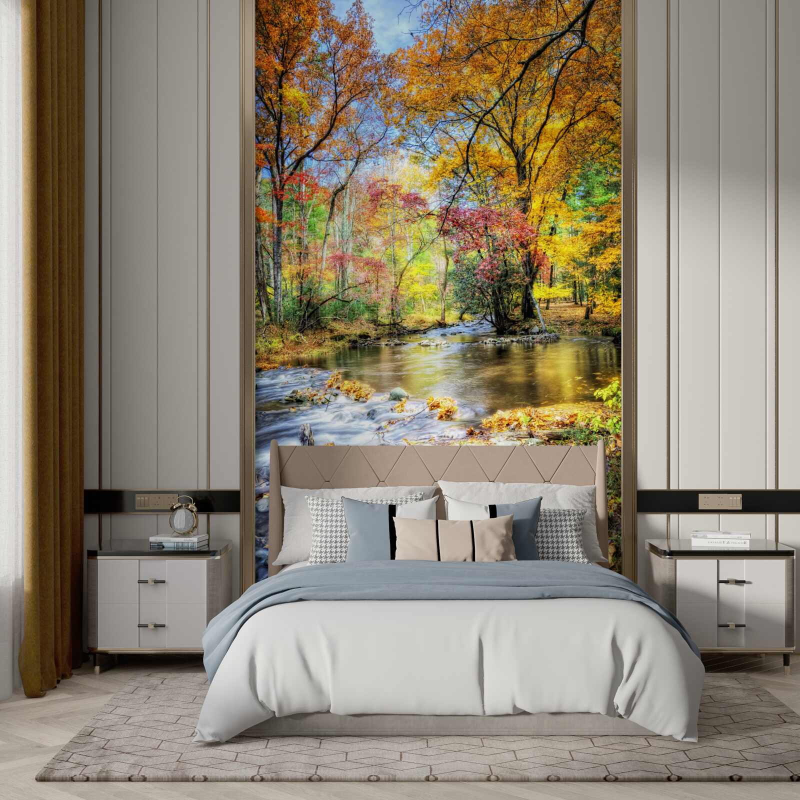 Фотошпалери ліс восени і річка в горах