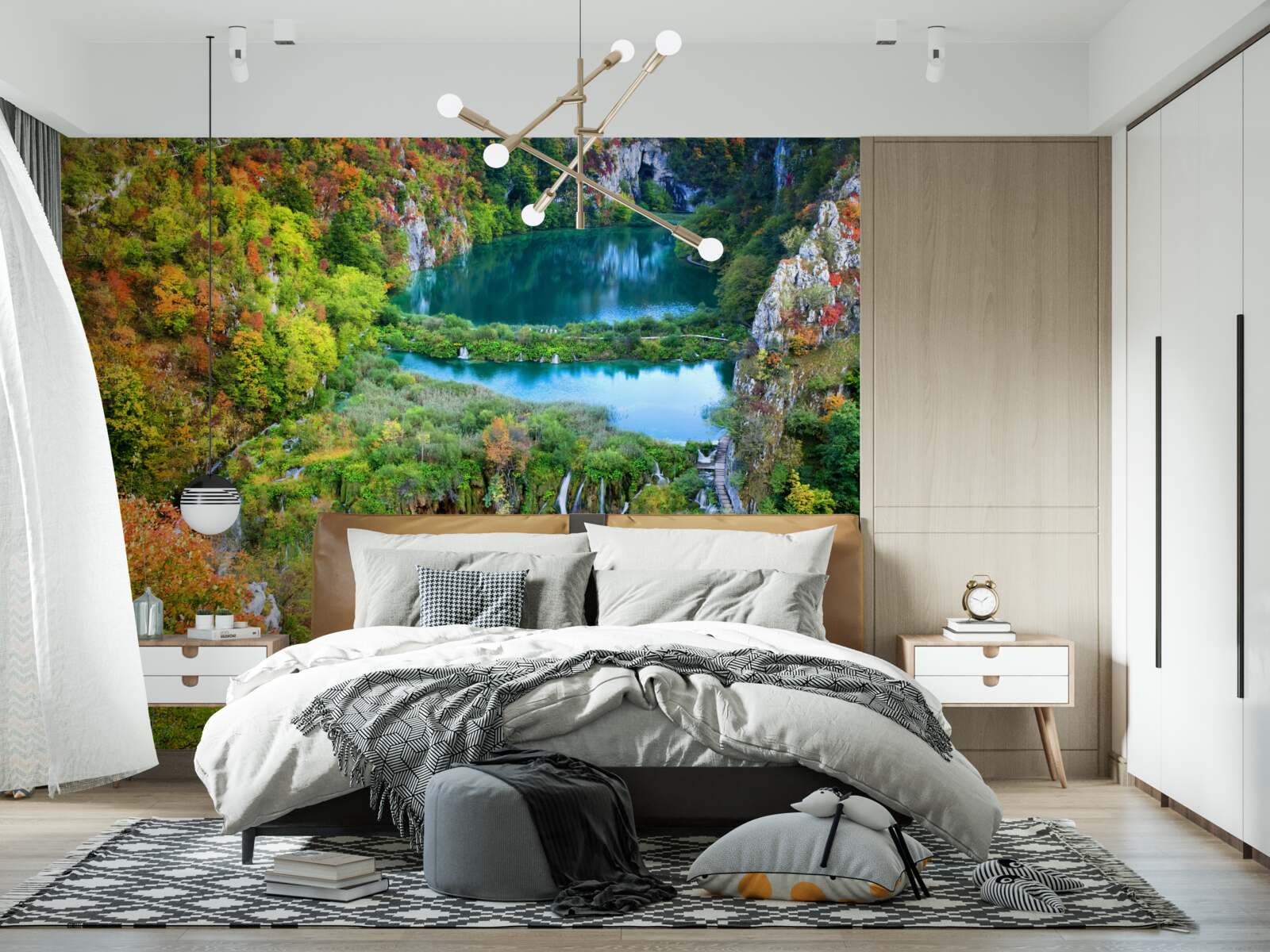 Фотошпалери осінній ліс, прикрашений струмливим водоспадом