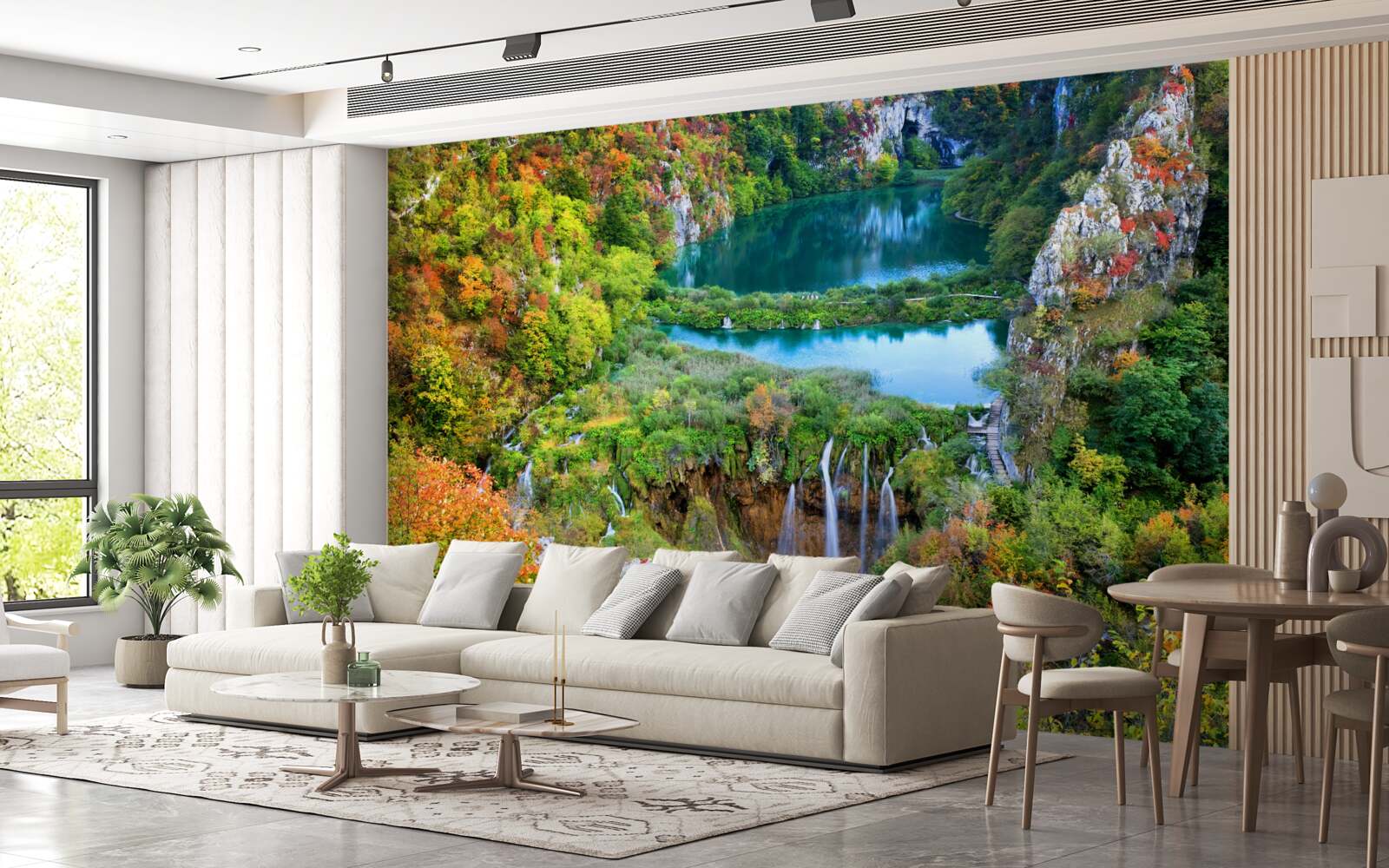 Фотошпалери осінній ліс, прикрашений струмливим водоспадом