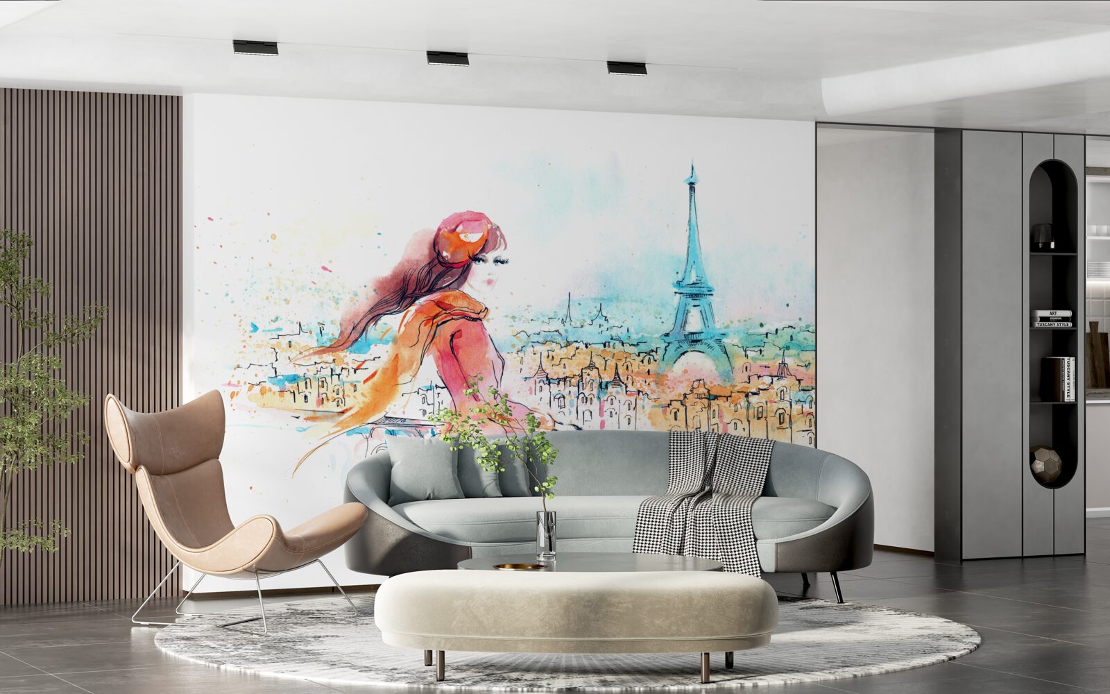 Фотошпалери дівчина гуляє акварельним парижем