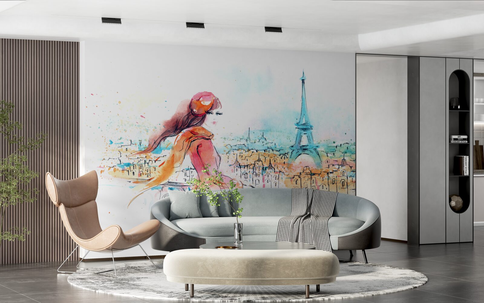 Фотошпалери дівчина гуляє акварельним парижем