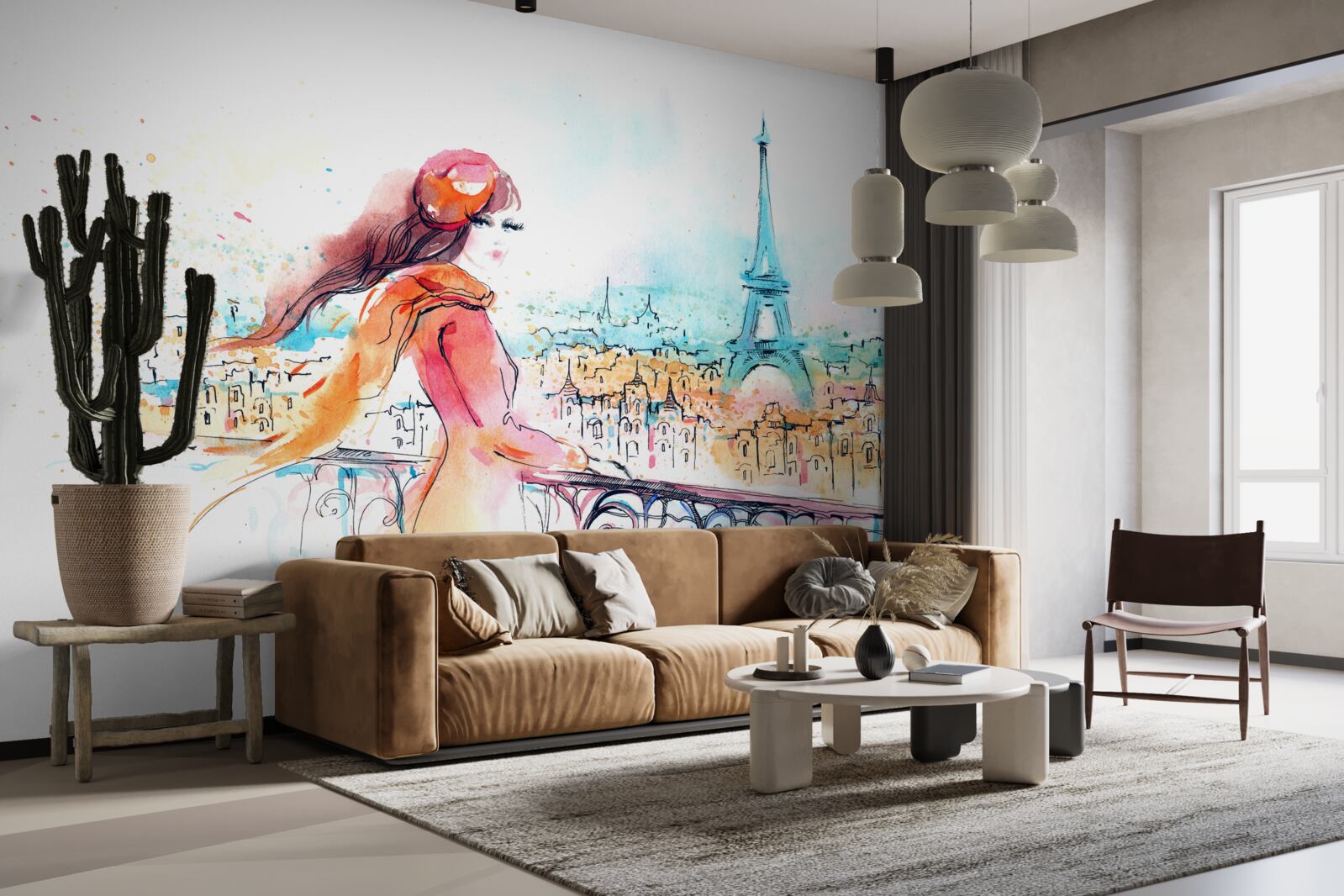 Фотошпалери дівчина гуляє акварельним парижем