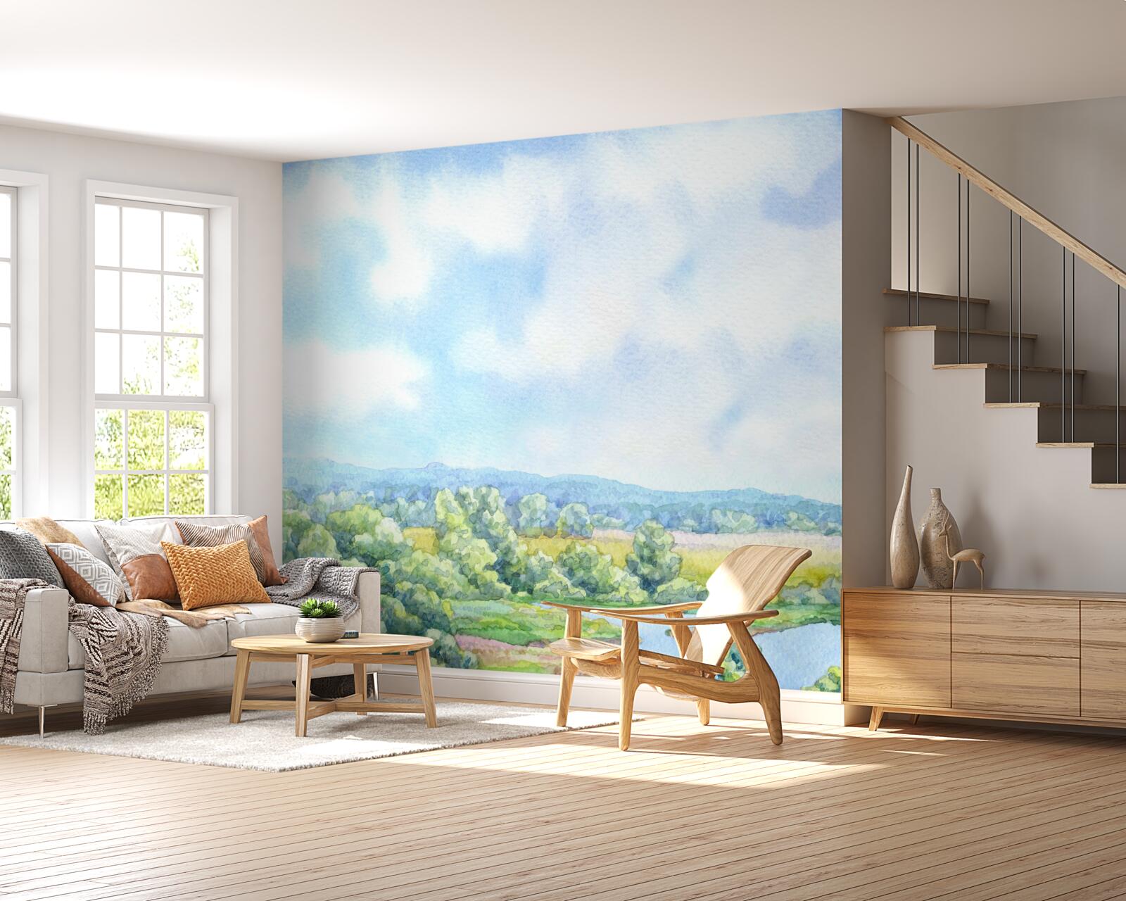 Фотошпалери яскравий день на лузі, повному квітучих рослин