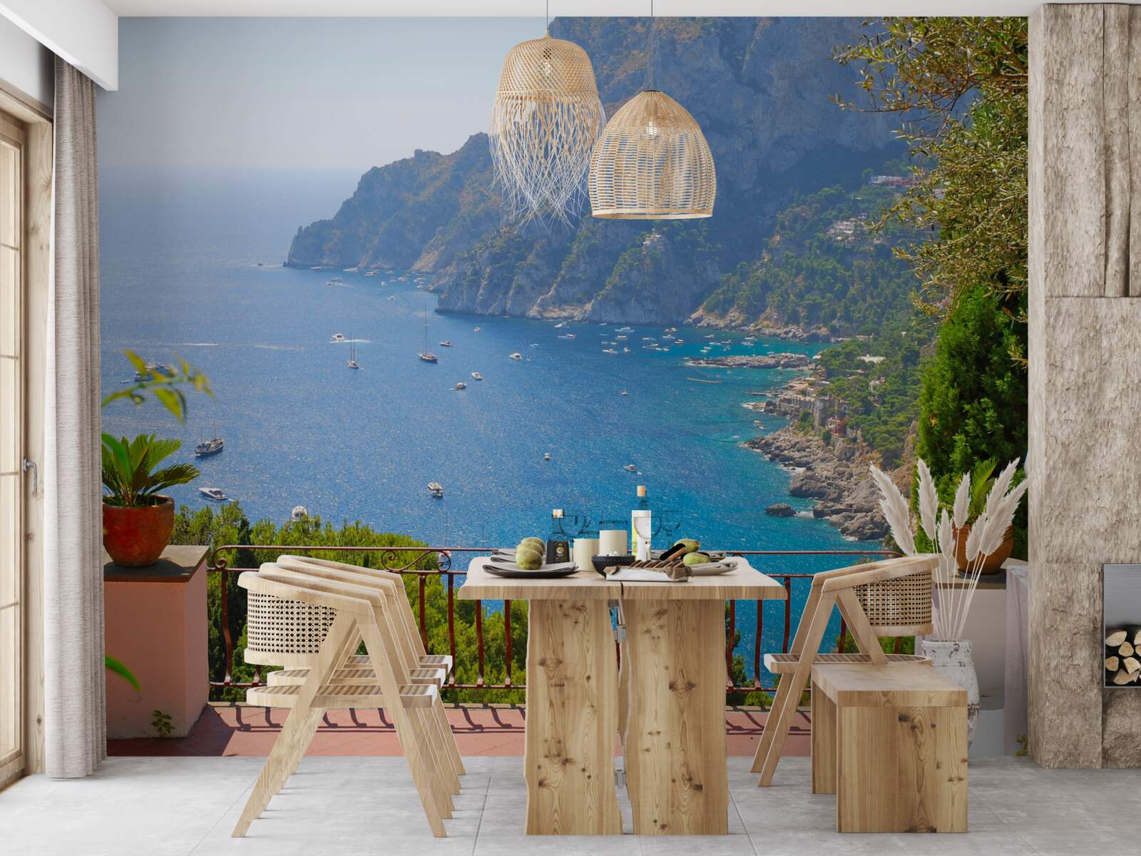 Фотошпалери тераса з балконом і видом на океан