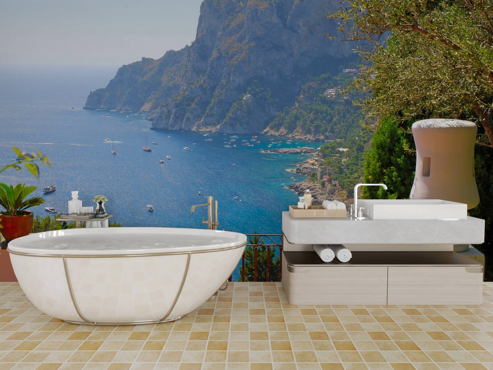 Фотошпалери тераса з балконом і видом на океан