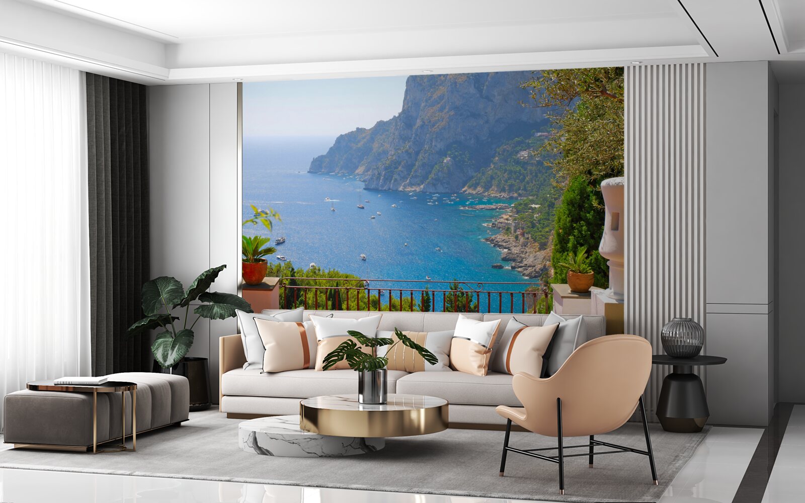 Фотошпалери тераса з балконом і видом на океан