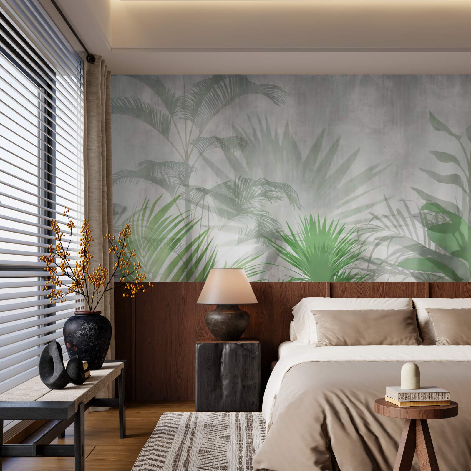 Фотошпалери тропічні папороті під дощем